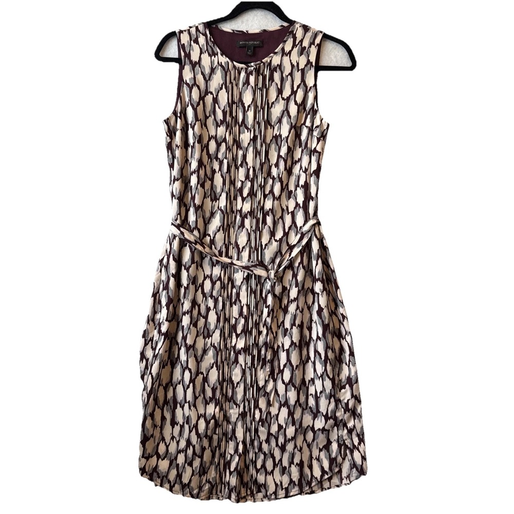 Banana Republic Pleated Geometric Sleeveless Belted Shirt Dress Size 0 Boho Chic